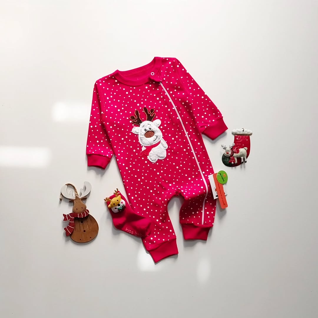 سرهمی یلدایی بچگانه طرح گوزن کریسمسی زیپی