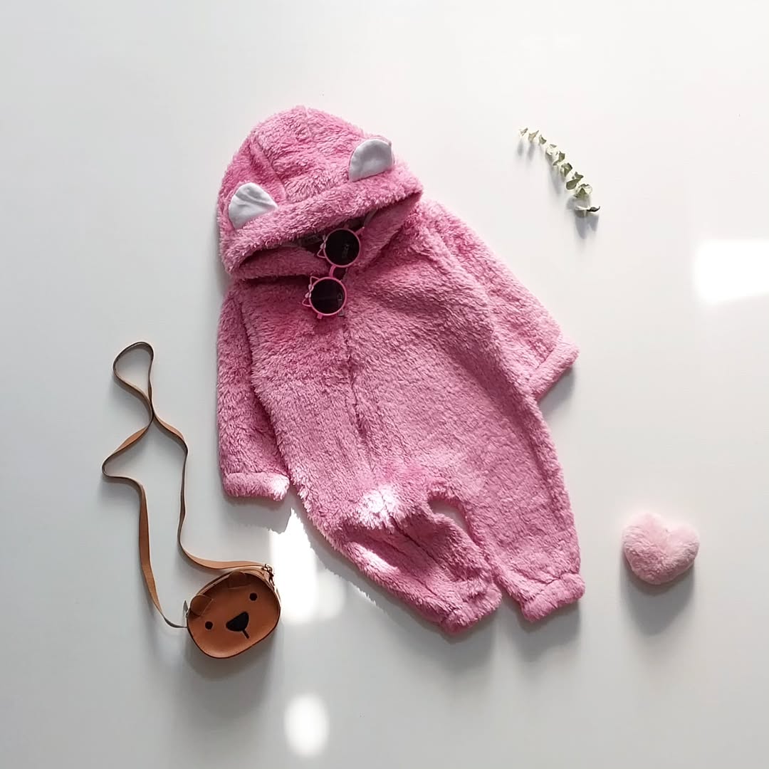 سرهمی پاییز/زمستونی تدی پشمالو گرم و نرم صورتی رنگ