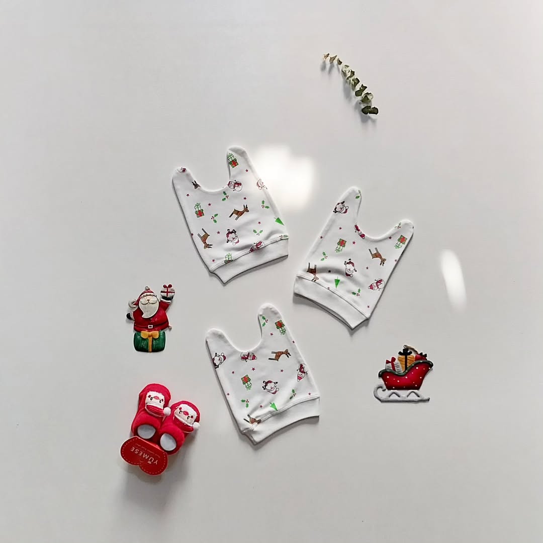 کلاه نخ پنبه نوزادی کریسمسی طرح بابانوئل