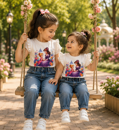تیشرت دخترونه طرح مادر و دختر ، رنگ سفید