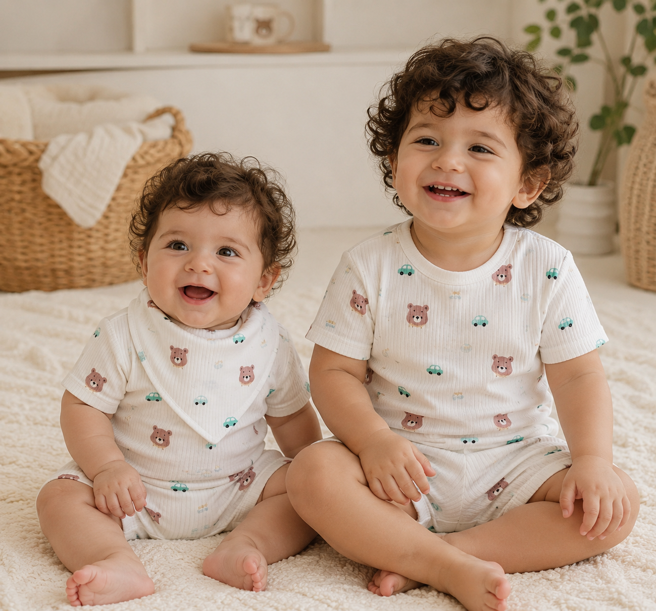 تیشرت شلوارک راحتی نوزادی تا سه سال طرح تدی 🧸🥹