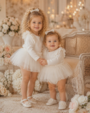 بادی پرنسسی شیری رنگ نوزادی و بچگانه دامن تور دار