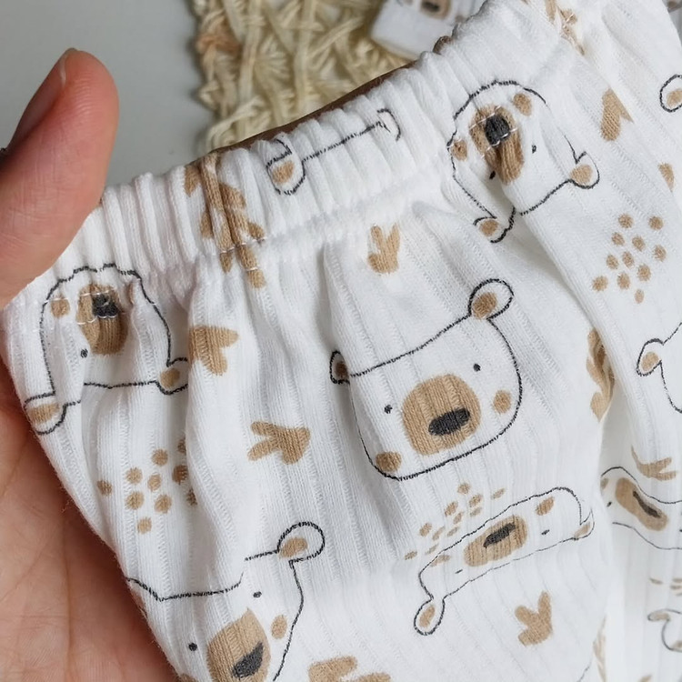 ست بیمارستانی نوزادی ترک طرح تدی 🧸 (مانتو، شلوار، کلاه)