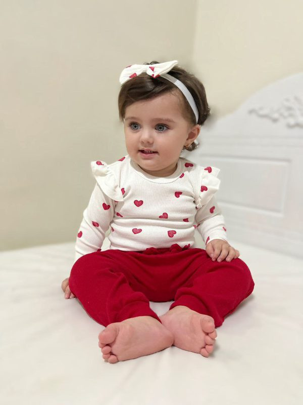 ست سه تیکه بادی ، شلوار و هد قلبی کبریتی